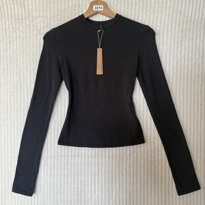 Skims Cotton Jersey Long Sleeve T-Shirt in Soot Size small NWT